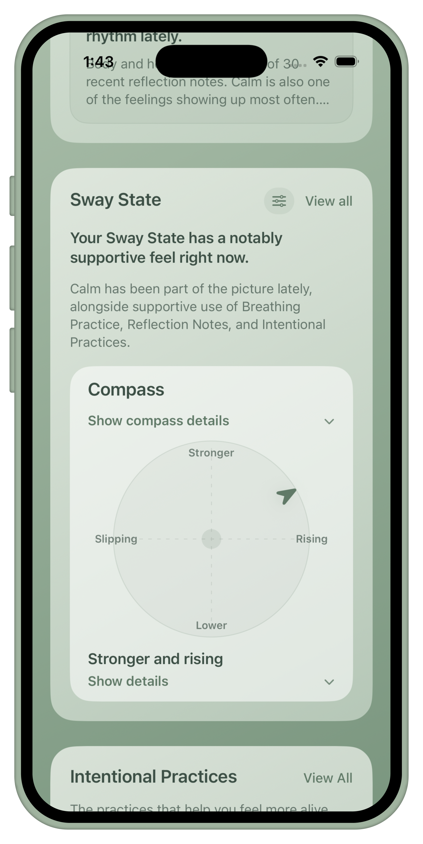 Third Sway State chart view shown inside an iPhone bezel.
